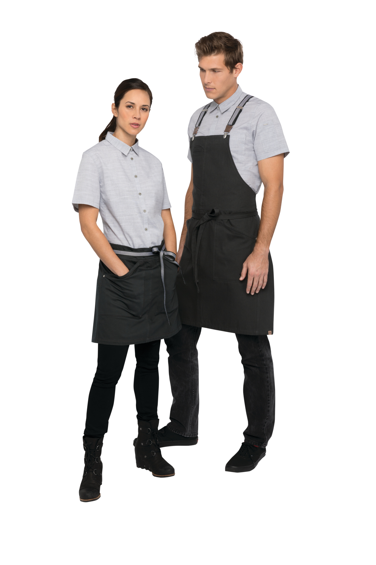 ahs01_jbk_s_v4_hr_1 Stimmige Kombi mit unserer BERKELEY Kollektion. Hier Bistroschürze AHS01BLK und Latzschürze ABS01BLK